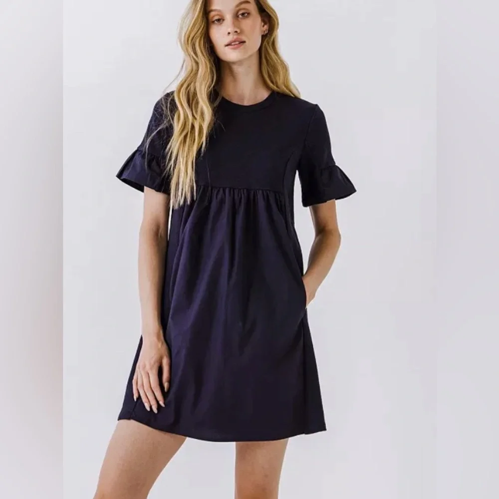 english factory women's knit woven mixed dress ENGLISH FACTORY Knit Stripe Woven Mixed Dress
